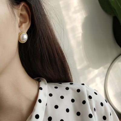 925 Sterling Silver Shell Pearls INS Ear Studs Earrings