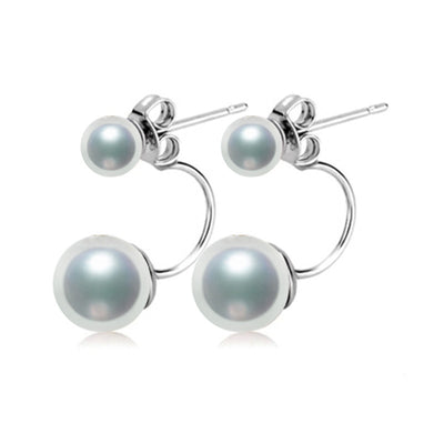 Double Pearl S925 Silver Female Stud Earrings
