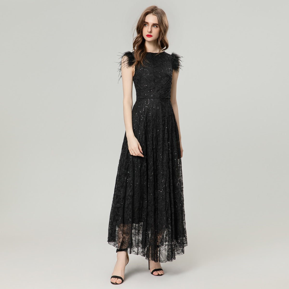 Sequined Lace Feather Flying Sleeves Dress Women | MODE BY OH