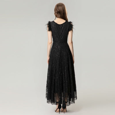 Sequined Lace Feather Flying Sleeves Dress Women | MODE BY OH