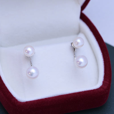 Double Pearl S925 Silver Female Stud Earrings