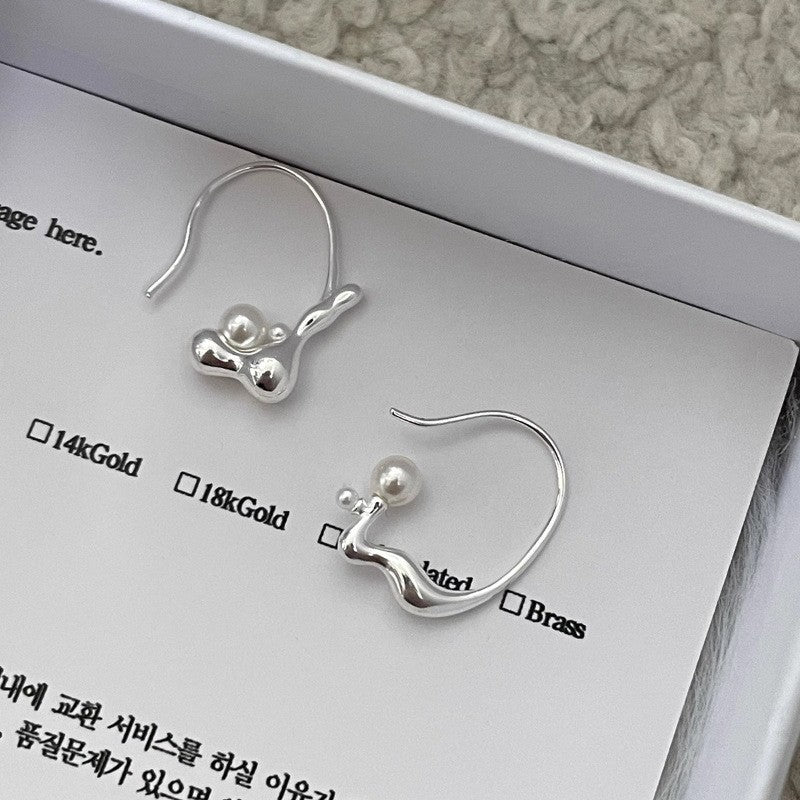 925 Sterling Silver Needle Pearl Stud Earrings Women's All-match Refined Simple
