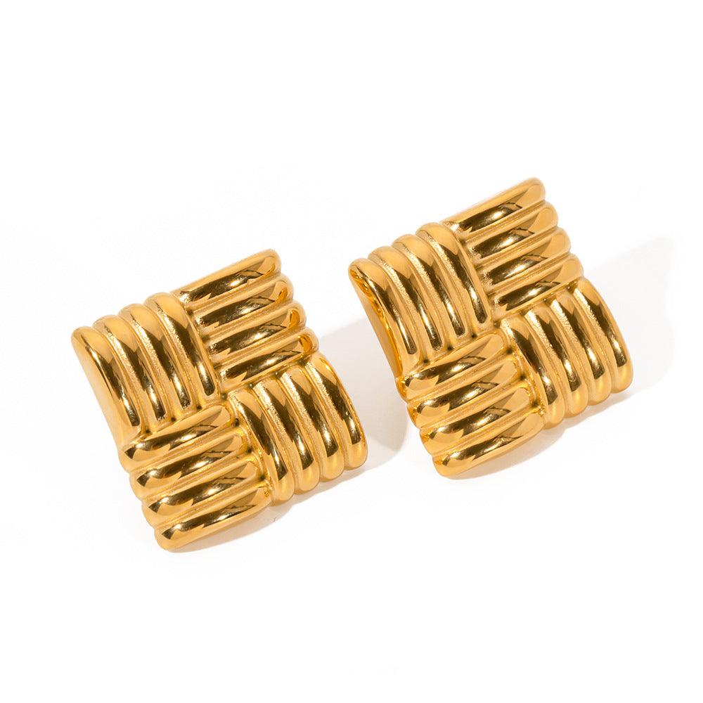 Fashion 18K Gold Stainless Steel Square Texture Stud Earrings | MODE BY OH