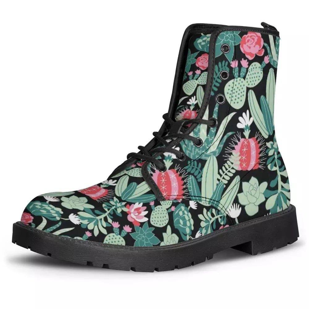 Female Buskin Autumn And Winter Skull Head Pu Boots Floral | MODE BY OH
