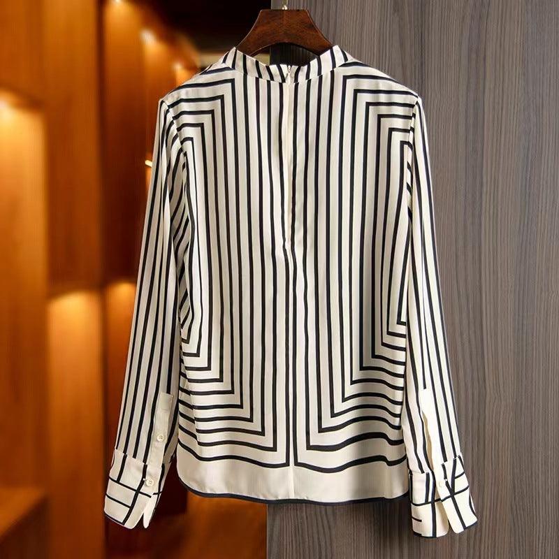 French High-end Vintage Stripe Silk Shirt For Women - MODE BY OH