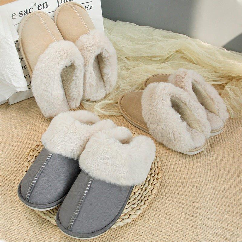 Home Fur Mouth Cotton Slippers Non-slip Toe Cap Autumn And Winter Plush Comfortable | MODE BY OH