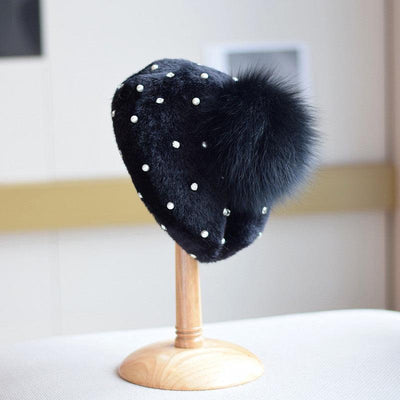 Rhinestone Mink-like Wool Beret Japanese Style Sweet And Cute Painter Cap - MODE BY OH