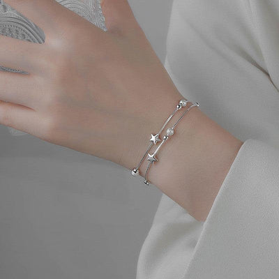 S925 Silver Double Layer Sweet Star Bracelet Women | MODE BY OH