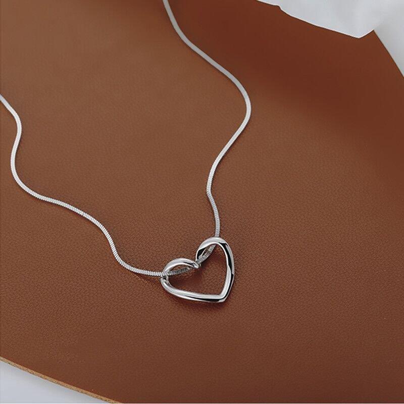 S925 Sterling Silver Minimalist Hollow Heart Necklace For Women | MODE BY OH