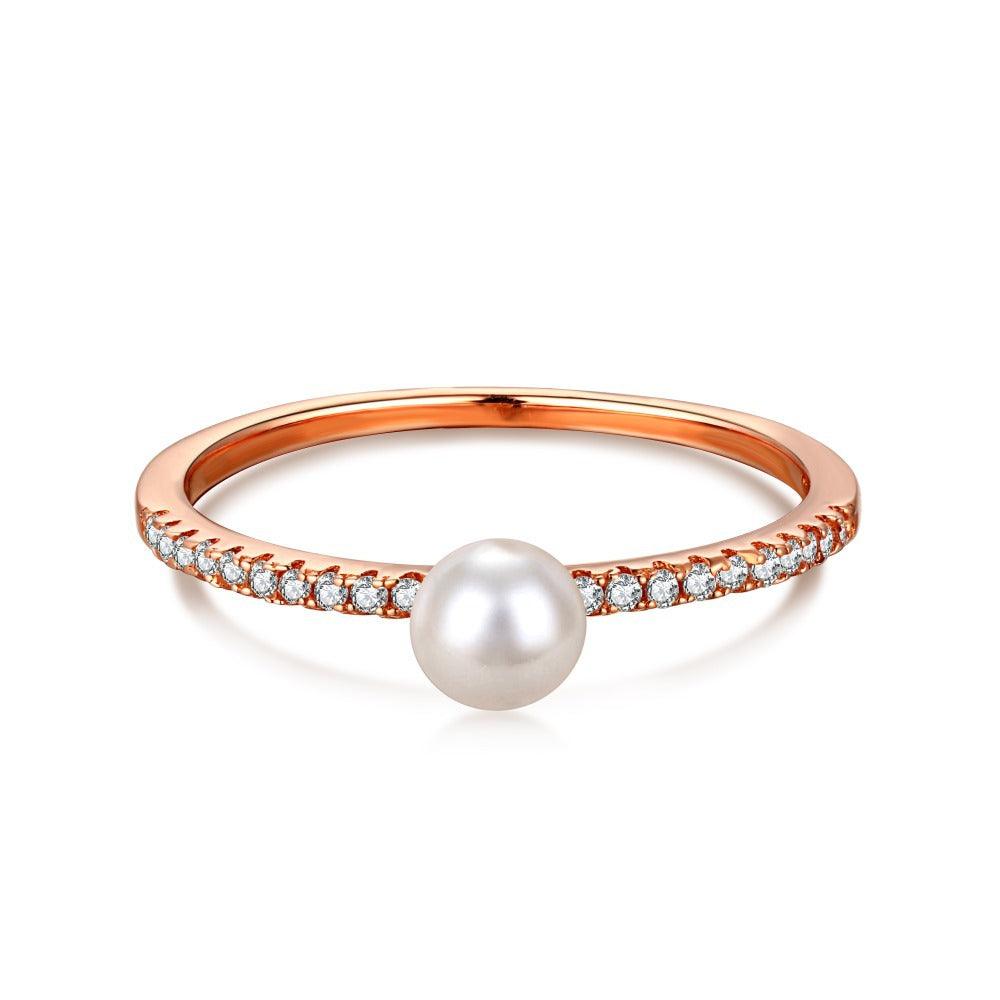 S925 Sterling Silver Rhinestone Pearl Simple Ring | MODE BY OH