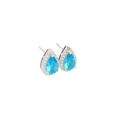 S925 Sterling Silver Water Drop Sea Blue Zirconium Stud Earrings Simple - MODE BY OH