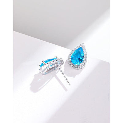 S925 Sterling Silver Water Drop Sea Blue Zirconium Stud Earrings Simple | MODE BY OH