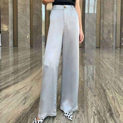 Satin High-waisted Wide-leg Pants Women's Trousers Suit Straight Loose And Thin | MODE BY OH