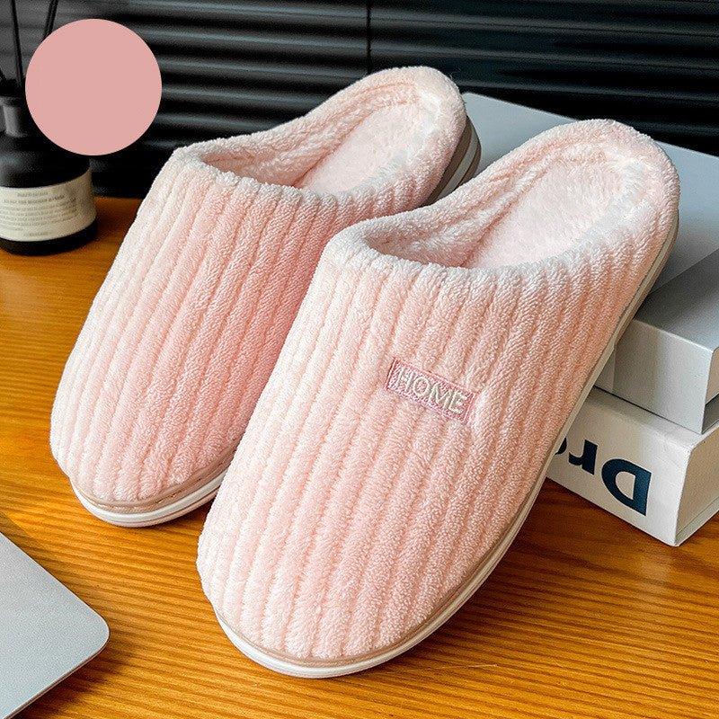 Solid Color Simple Cotton Slippers Winter Non-slip Home Warm Plush Slippers Household Indoor Couple Women's House Shoes | MODE BY OH