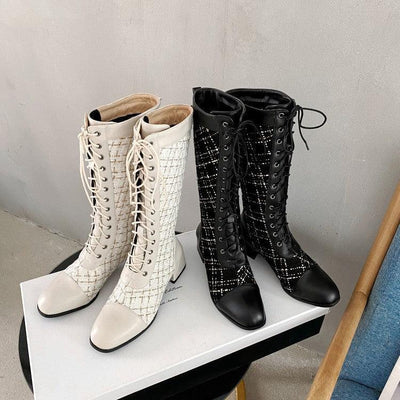Spliced Lace-up High Boots For Women | MODE BY OH
