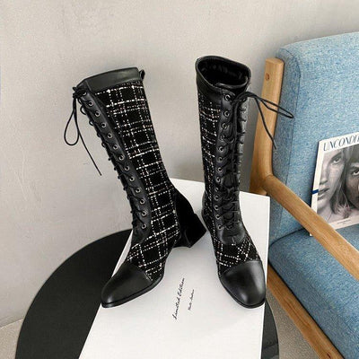 Spliced Lace-up High Boots For Women | MODE BY OH