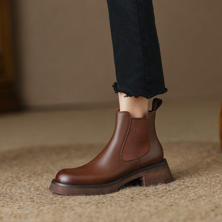 Thick Medium Heel Simple Round Toe Boots | MODE BY OH