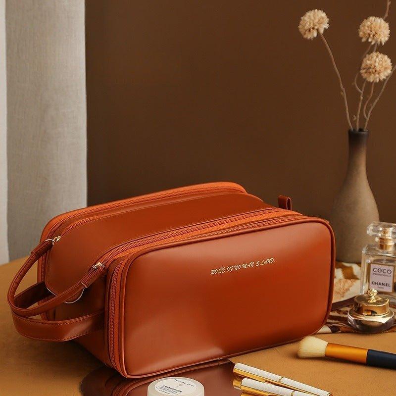 Three-layer Double Zipper U-shaped Design Cosmetic Bag Fashion High Capacity Make Up Bags Portable Pu Leather Storage Bag For Skin Care Products | MODE BY OH