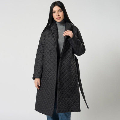 Women's Diamond Plaid Fitted Waist Cotton-padded Coat - MODE BY OH