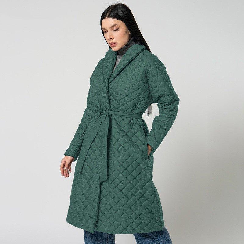 Women's Diamond Plaid Fitted Waist Cotton-padded Coat | MODE BY OH
