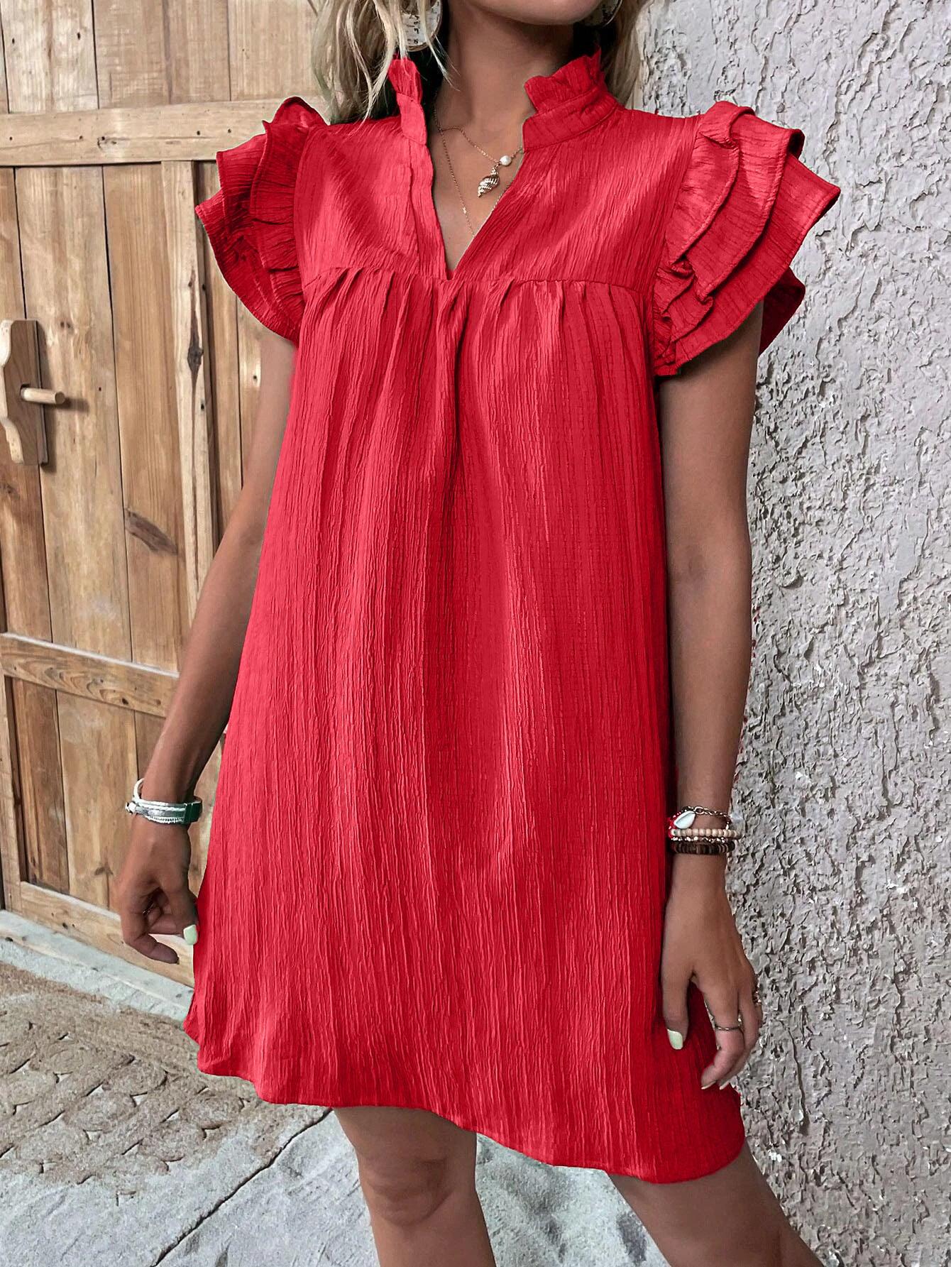 Women's Fashion Multi-layer Ruffle Sleeve V-neck Dress | MODE BY OH