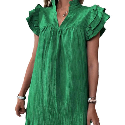Women's Fashion Multi-layer Ruffle Sleeve V-neck Dress - MODE BY OH