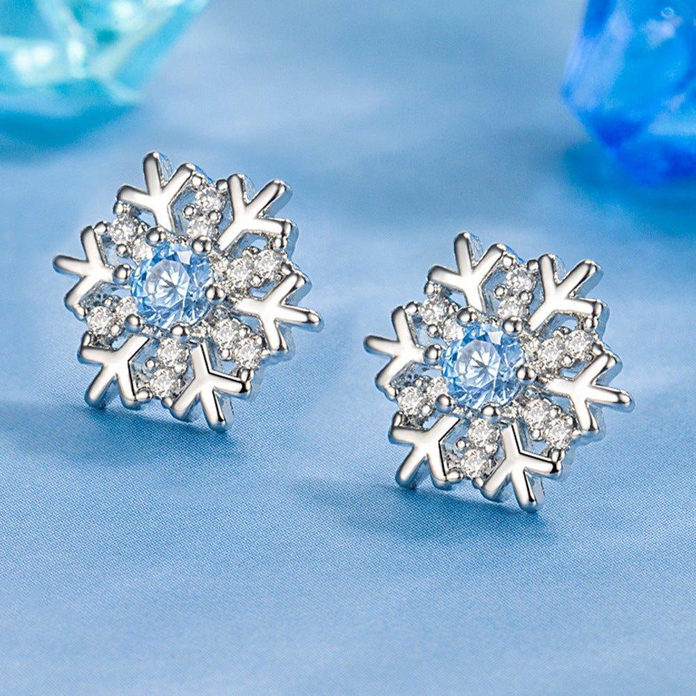 Women's Fashion Simple Blue Diamond Snowflake Ear Stud | MODE BY OH