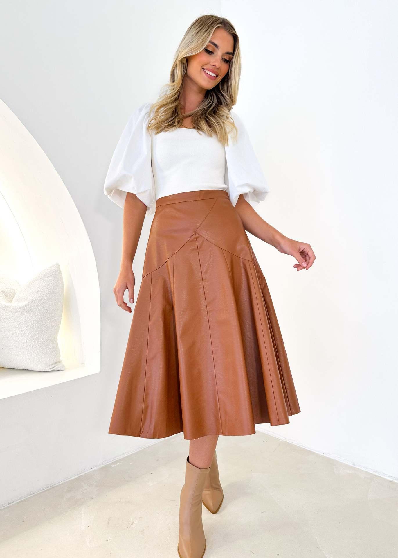 Women's High Waisted Mid Length Pleated Skirt | MODE BY OH