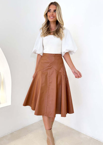 Women's High Waisted Mid Length Pleated Skirt | MODE BY OH