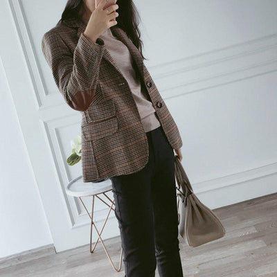 Woolen plaid small suit women jacket | MODE BY OH