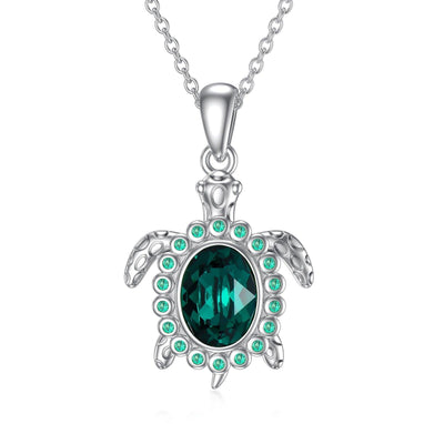 925 Sterling Silver Green Crystal Turtle Necklace for Women - MODE BY OH