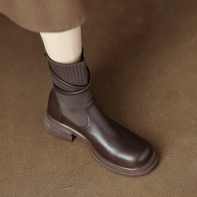 Autumn And Winter New Retro Slimming Stitching Elastic Booties Women - MODE BY OH