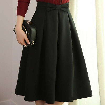 Black skirt bow tie slim waist professional mid skirt white collar work skirt - MODE BY OH