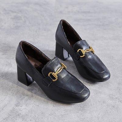 BritishStyle Small Leather Shoes With Thick Heels - MODE BY OH