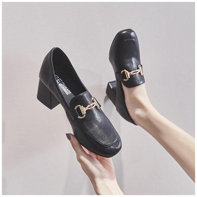 BritishStyle Small Leather Shoes With Thick Heels - MODE BY OH