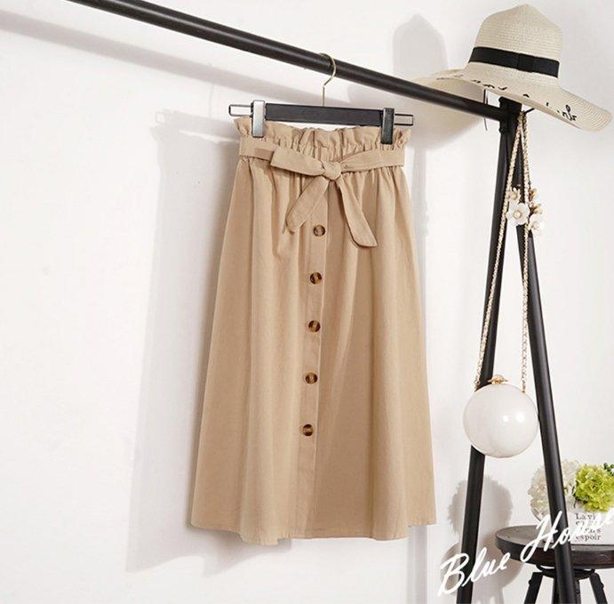Button High Waist Skirt - MODE BY OH