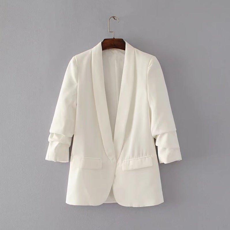 Buttonless pleated sleeve blazer - MODE BY OH