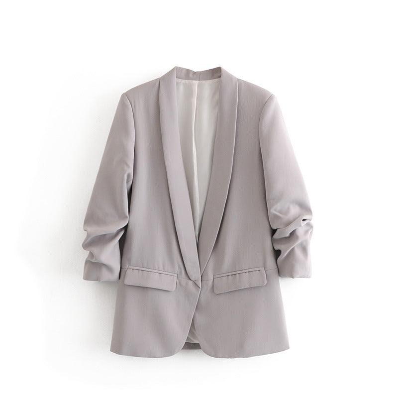 Buttonless pleated sleeve blazer - MODE BY OH