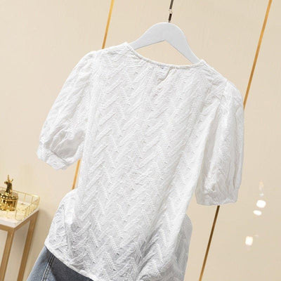 Cotton Embroidered Puff Sleeve Shirt Tops Women White Ladies Shirts | MODE BY OH