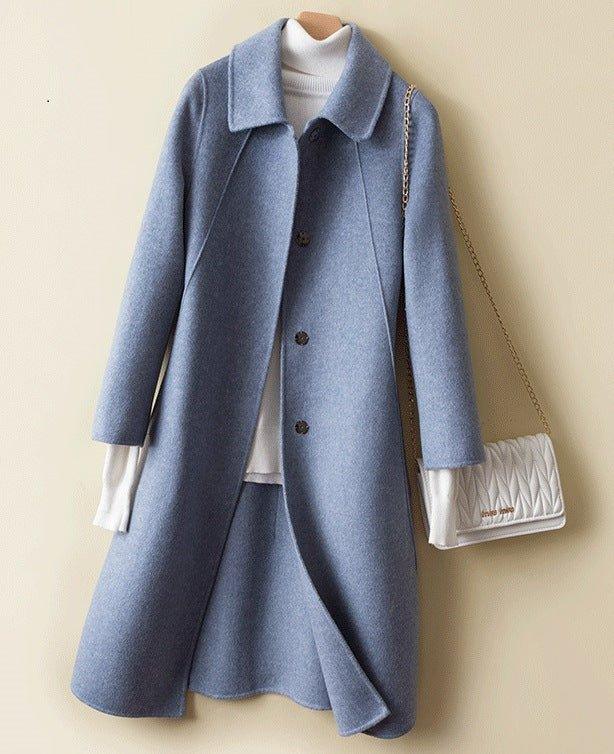 Double Faced Cashmere Womens Mid Length Loose Wool Coat | MODE BY OH