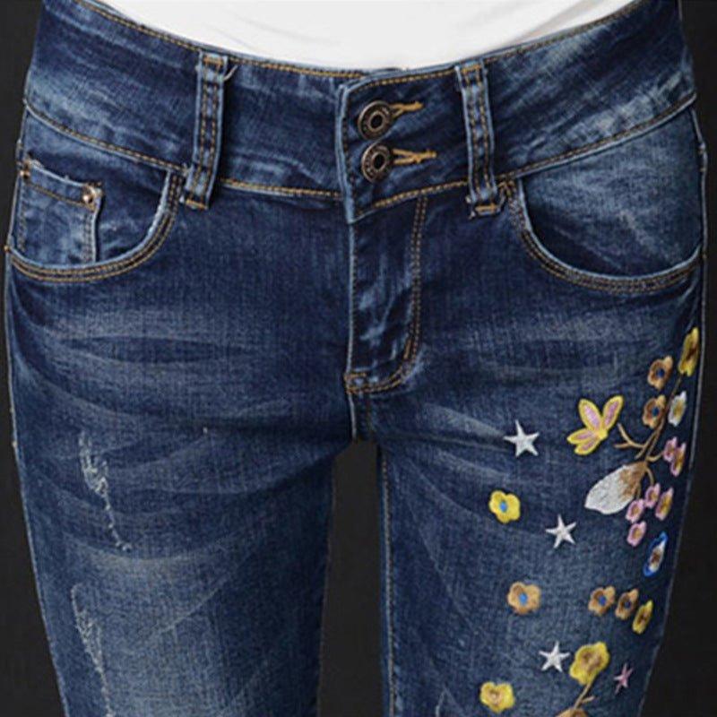 Embroidered High-rise Stretch Jeans - MODE BY OH