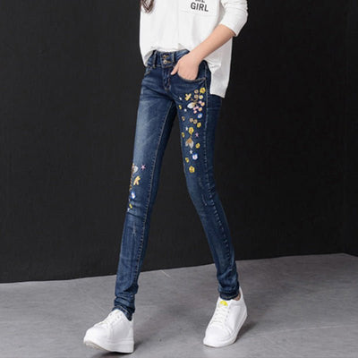 Embroidered High-rise Stretch Jeans - MODE BY OH