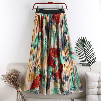 Floral Floral Skirt Female High Waist Slimming A-line Chiffon Printed Pleated Skirt Mid-length | MODE BY OH