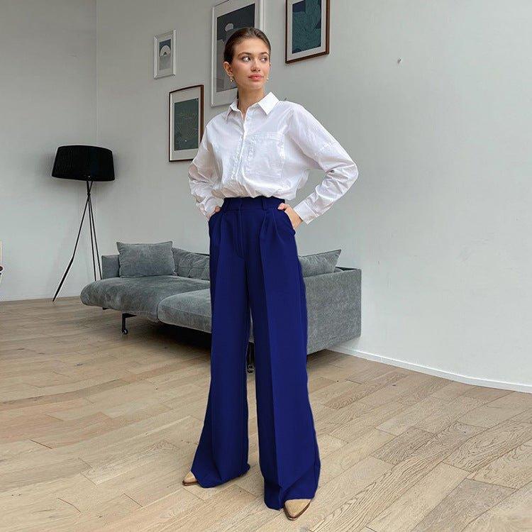 High Waist Loose Klein Blue Casual Trousers Drape Wide Legs | MODE BY OH