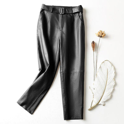 High-waisted leather pants | MODE BY OH