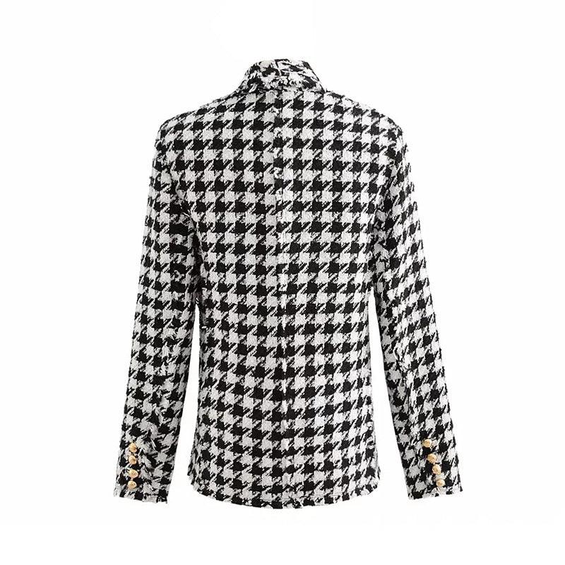 Houndstooth jacket women autumn retro thick plaid jacket | MODE BY OH