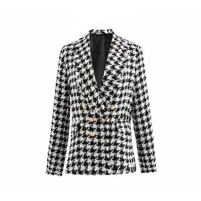 Houndstooth jacket women autumn retro thick plaid jacket - MODE BY OH