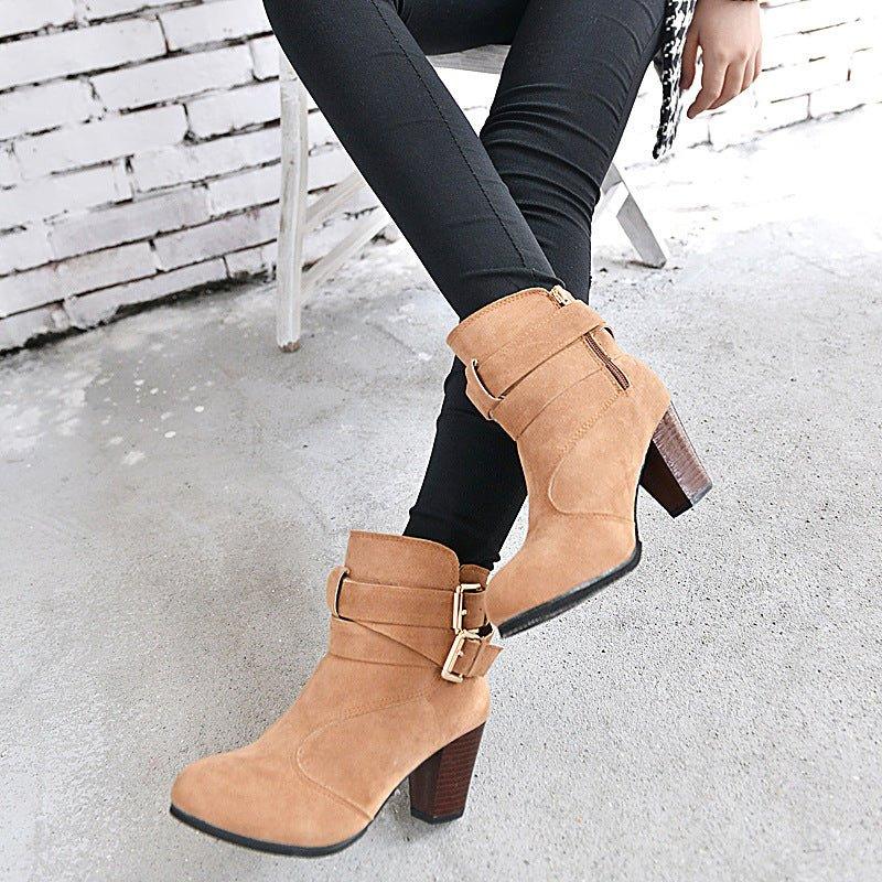 Winter Autumn Leather Casual Women High Heels Pumps Warm Ankle Boots | MODE BY OH