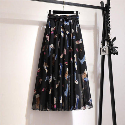Loose Belly-covering Chiffon Print Skirt - MODE BY OH