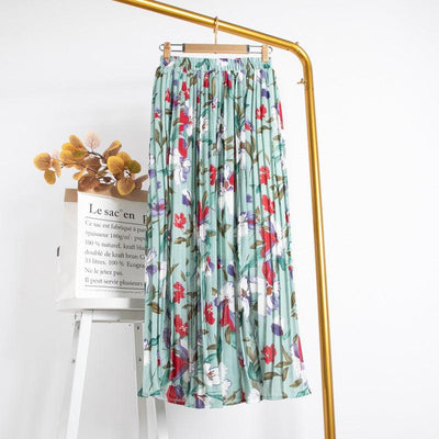Mid-Length Chiffon Pleated Floral Skirt - MODE BY OH